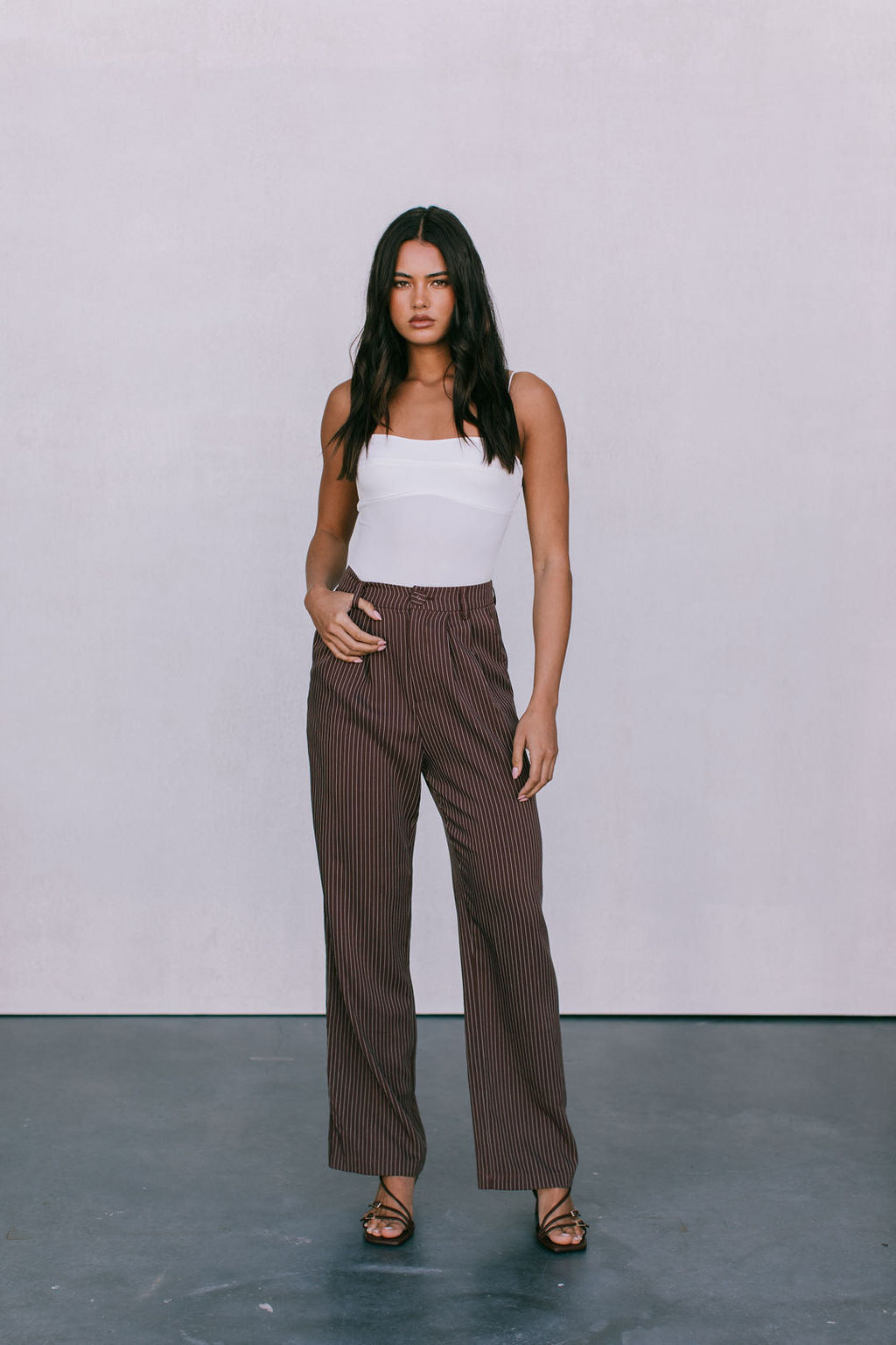 Cerlah Tailored Pants - Chocolate Pinstripe