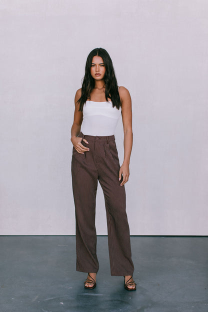 Cerlah Tailored Pants - Chocolate Pinstripe