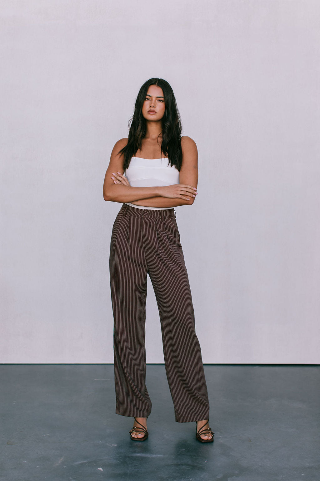 Cerlah Tailored Pants - Chocolate Pinstripe