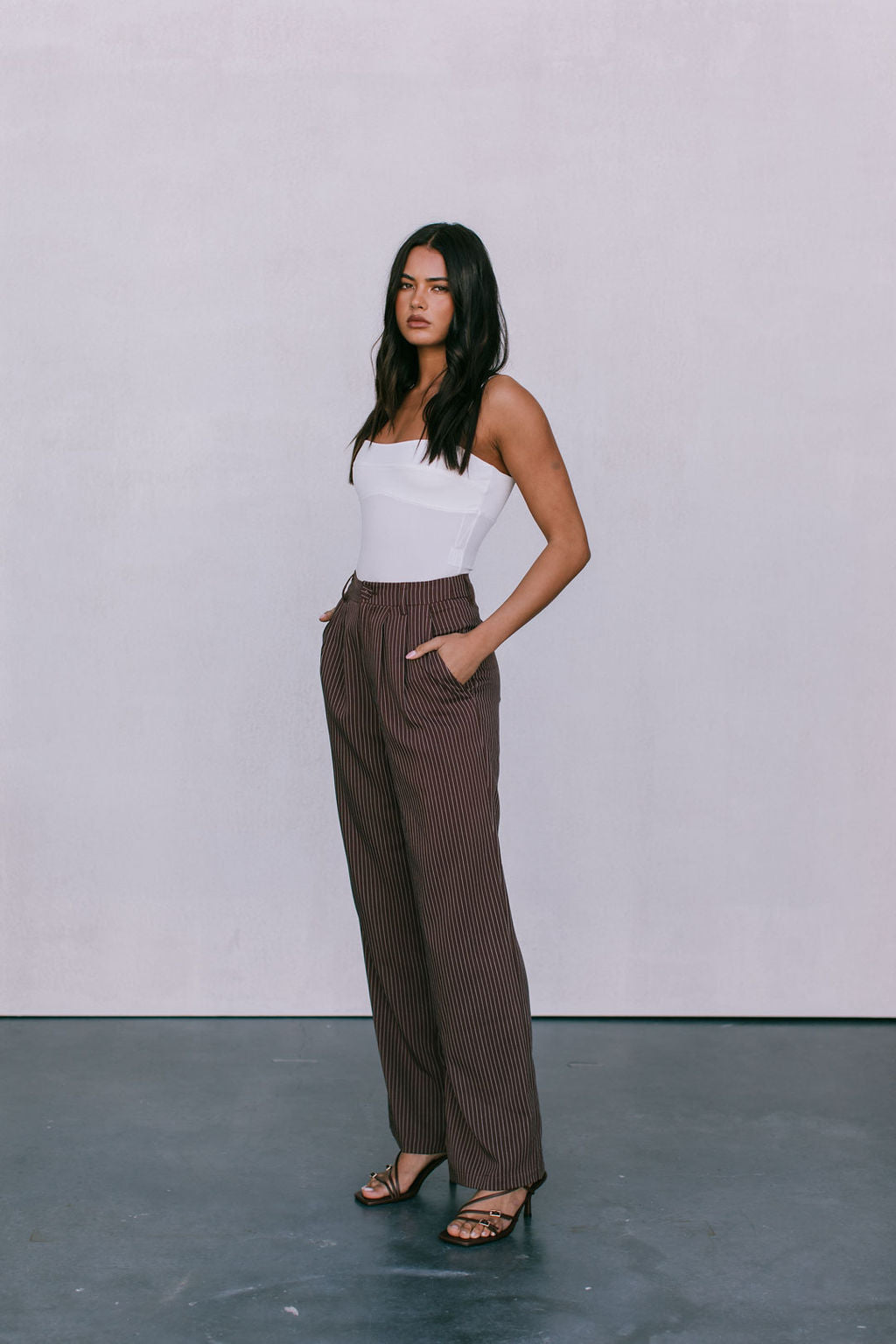 Cerlah Tailored Pants - Chocolate Pinstripe