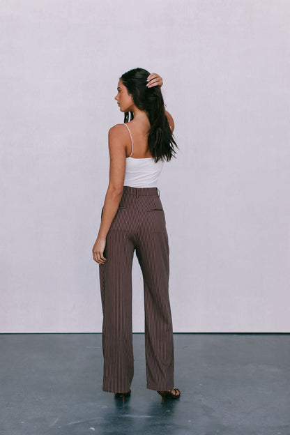 Cerlah Tailored Pants - Chocolate Pinstripe