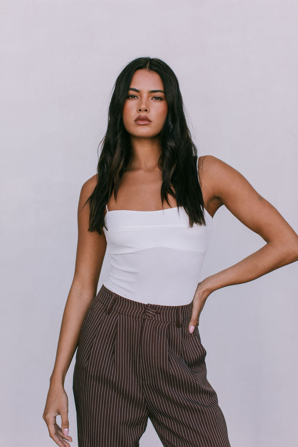 Cerlah Tailored Pants - Chocolate Pinstripe