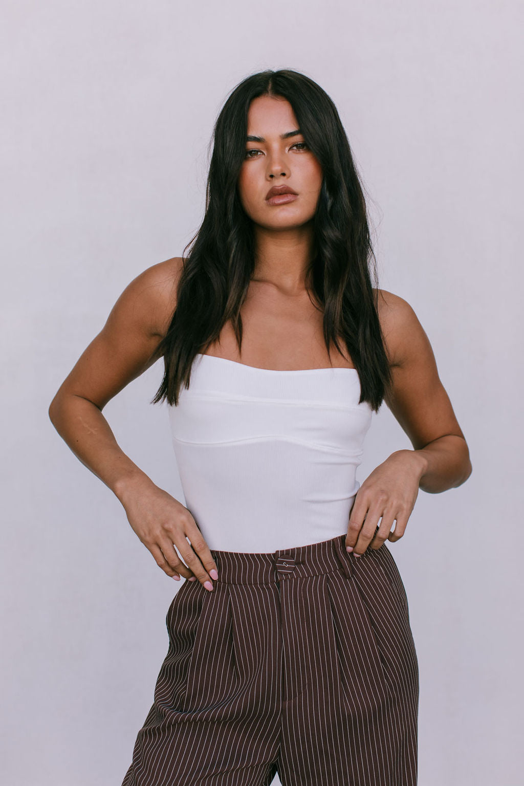 Cerlah Tailored Pants - Chocolate Pinstripe