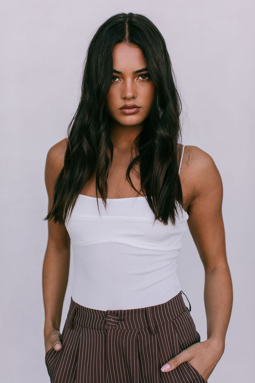 Cerlah Tailored Pants - Chocolate Pinstripe