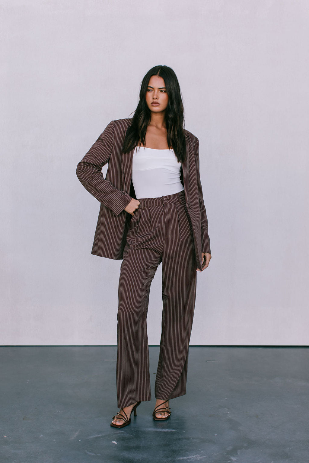 Cerlah Tailored Pants - Chocolate Pinstripe