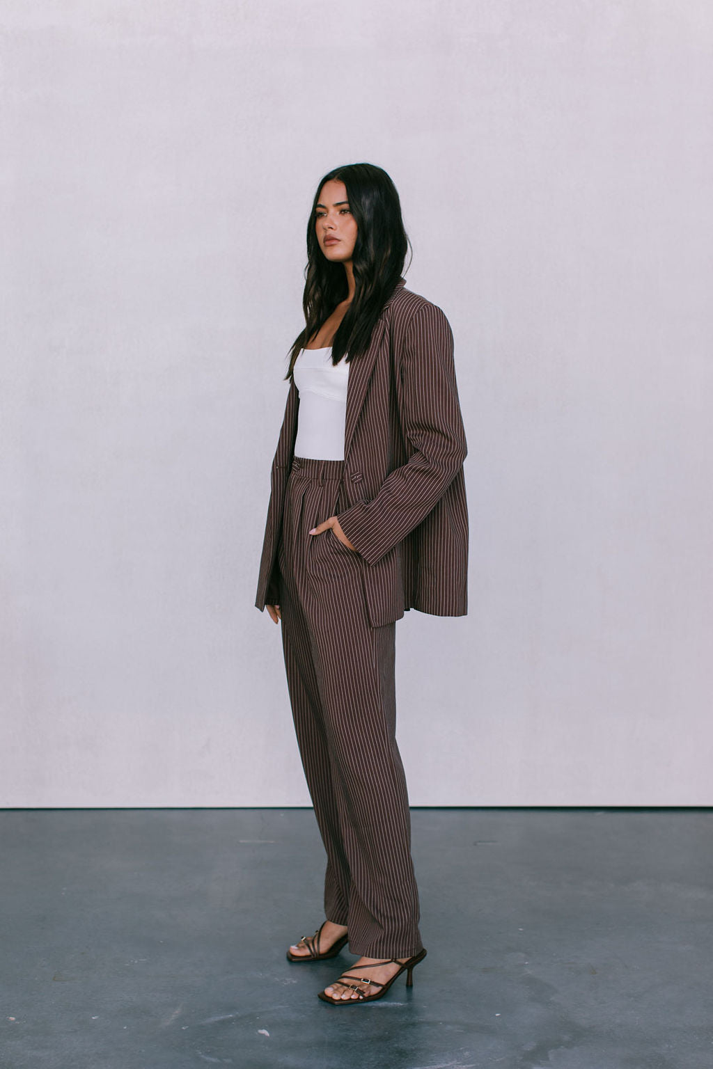 Cerlah Tailored Pants - Chocolate Pinstripe