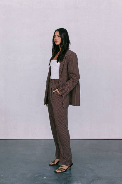 Cerlah Tailored Pants - Chocolate Pinstripe