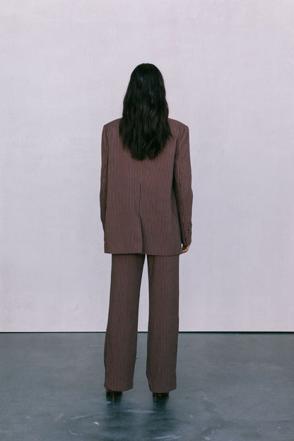 Quade Tailored Blazer - Chocolate Pinstripe