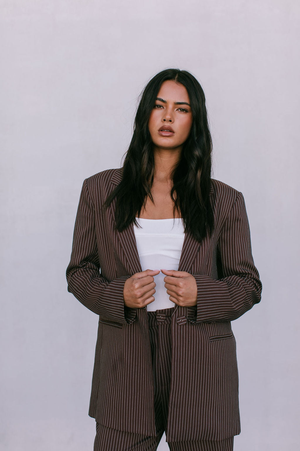 Cerlah Tailored Pants - Chocolate Pinstripe