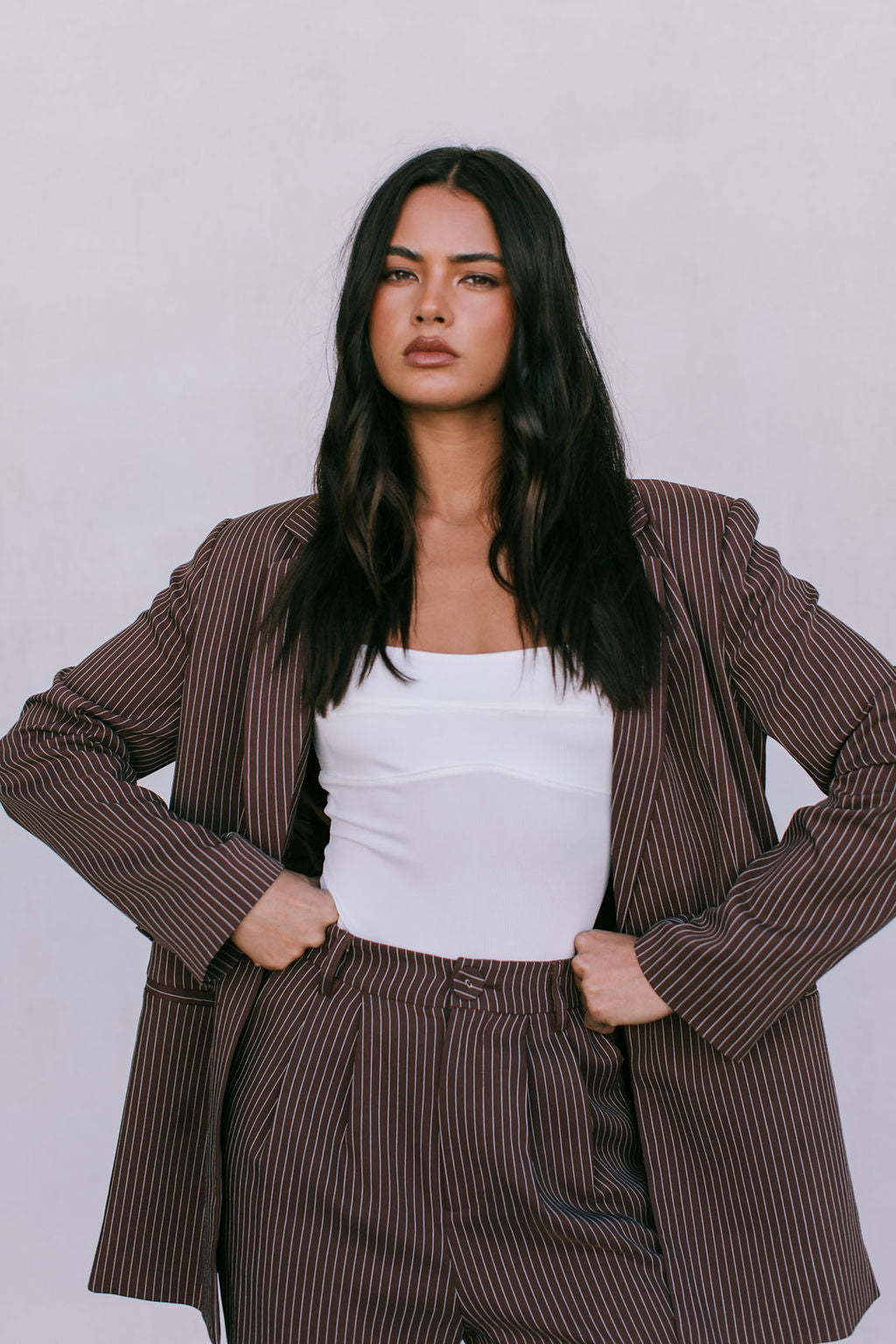 Quade Tailored Blazer - Chocolate Pinstripe
