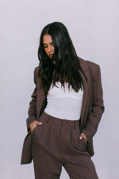 Cerlah Tailored Pants - Chocolate Pinstripe