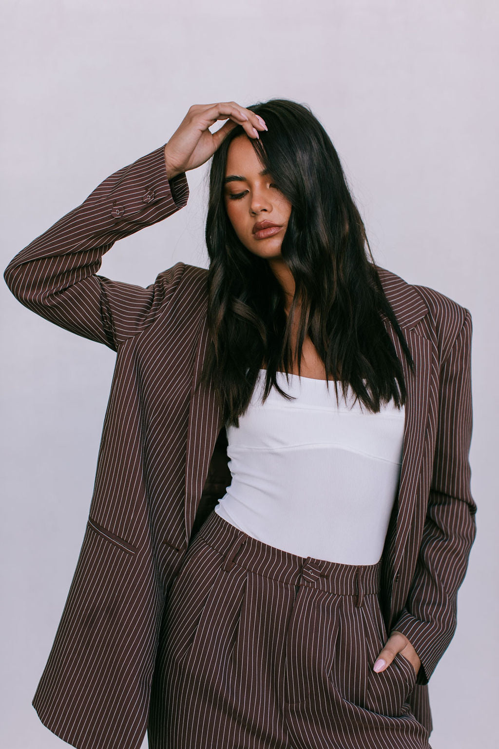 Quade Tailored Blazer - Chocolate Pinstripe