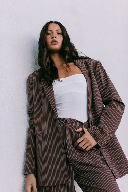 Quade Tailored Blazer - Chocolate Pinstripe