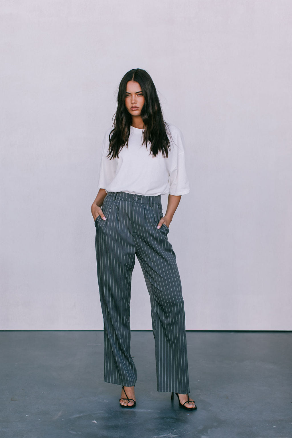 Cerlah Tailored Pants - Charcoal Grey Pinstripe