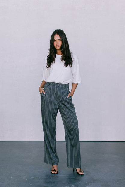 Cerlah Tailored Pants - Charcoal Grey Pinstripe