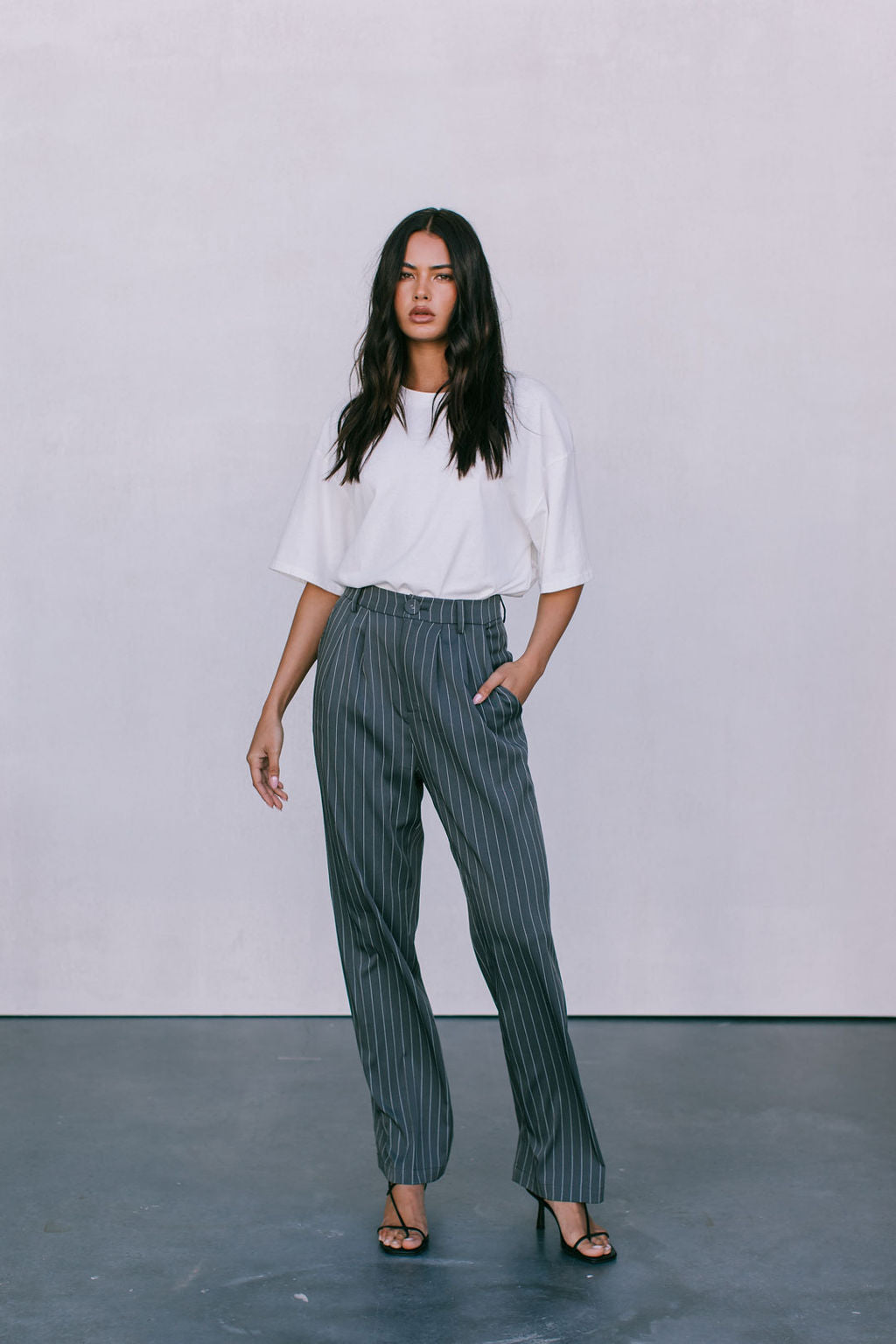 Cerlah Tailored Pants - Charcoal Grey Pinstripe