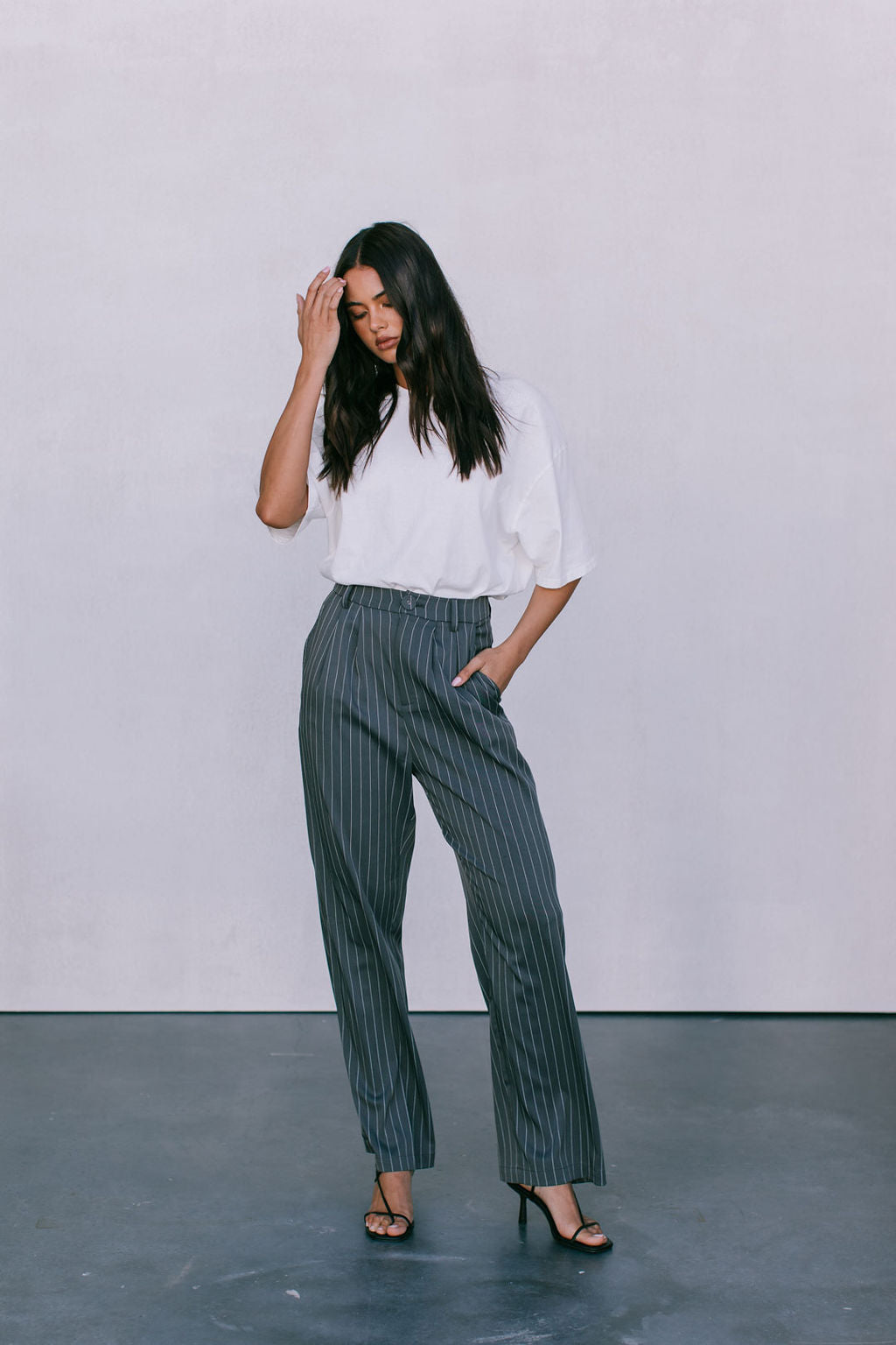 Cerlah Tailored Pants - Charcoal Grey Pinstripe