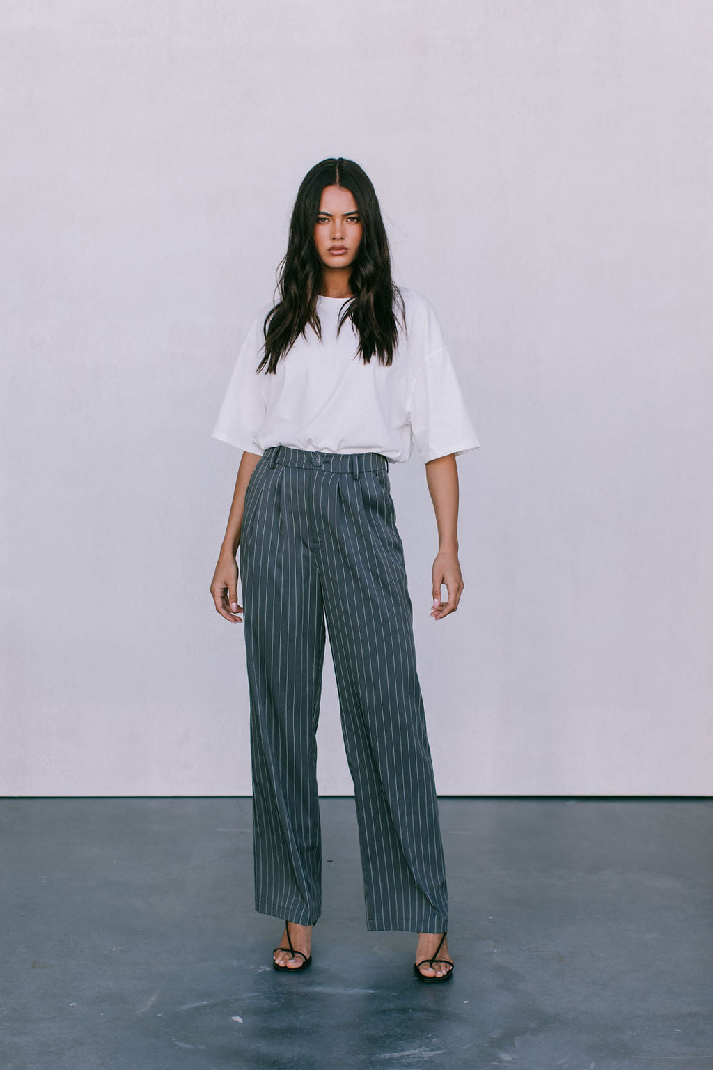 Cerlah Tailored Pants - Charcoal Grey Pinstripe