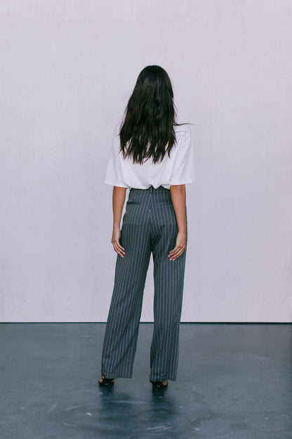 Cerlah Tailored Pants - Charcoal Grey Pinstripe