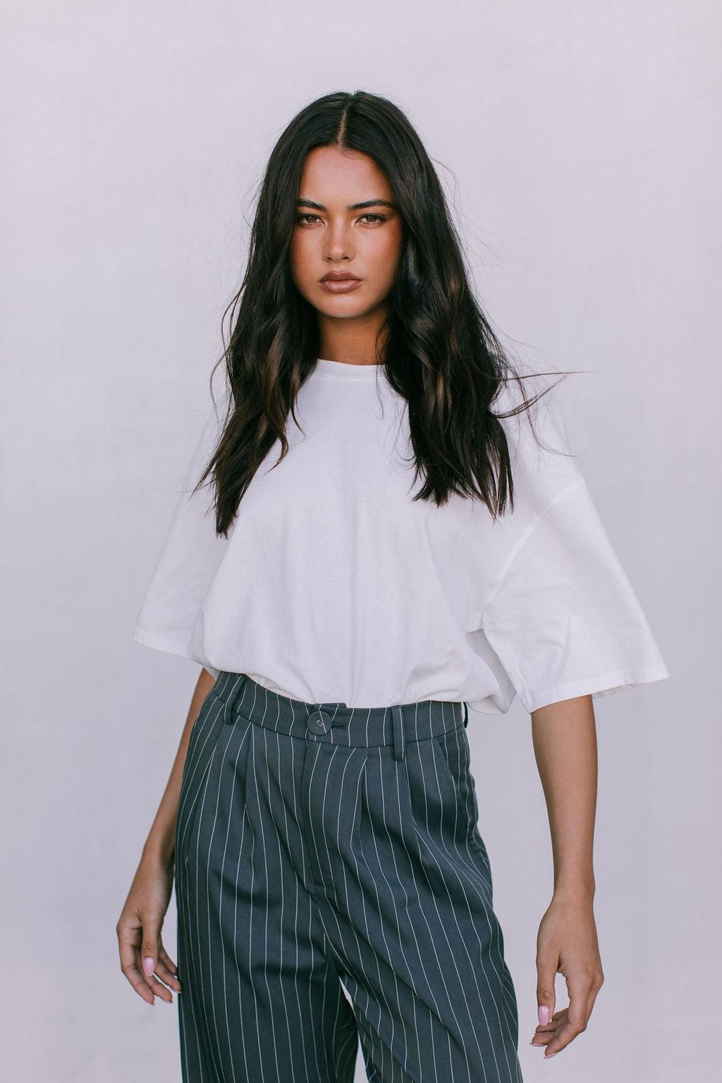Cerlah Tailored Pants - Charcoal Grey Pinstripe