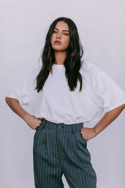 Cerlah Tailored Pants - Charcoal Grey Pinstripe