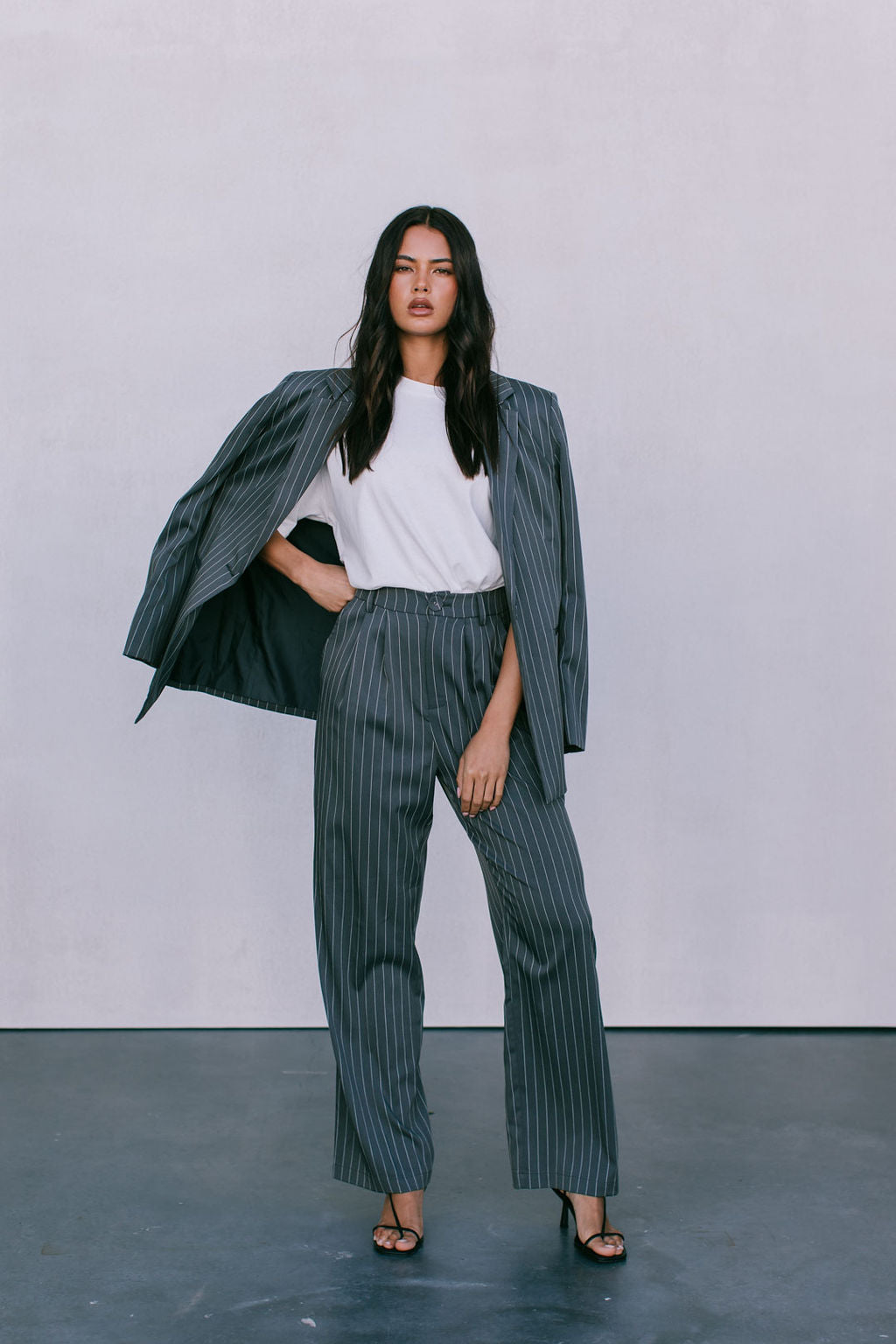 Cerlah Tailored Pants - Charcoal Grey Pinstripe