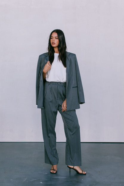 Cerlah Tailored Pants - Charcoal Grey Pinstripe