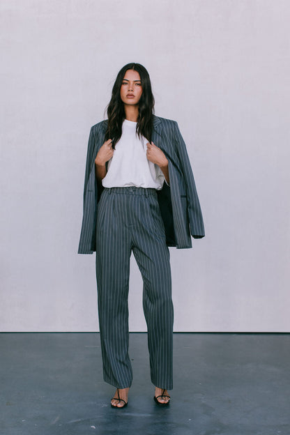 Cerlah Tailored Pants - Charcoal Grey Pinstripe