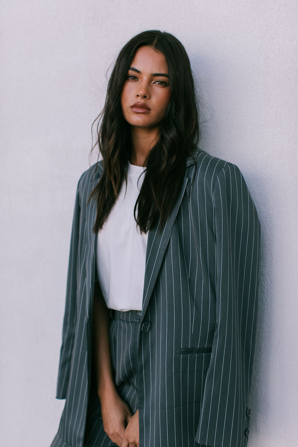 Quade Tailored Blazer - Charcoal Grey Pinstripe
