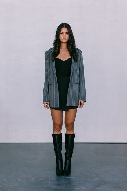 Quade Tailored Blazer - Charcoal Grey Pinstripe