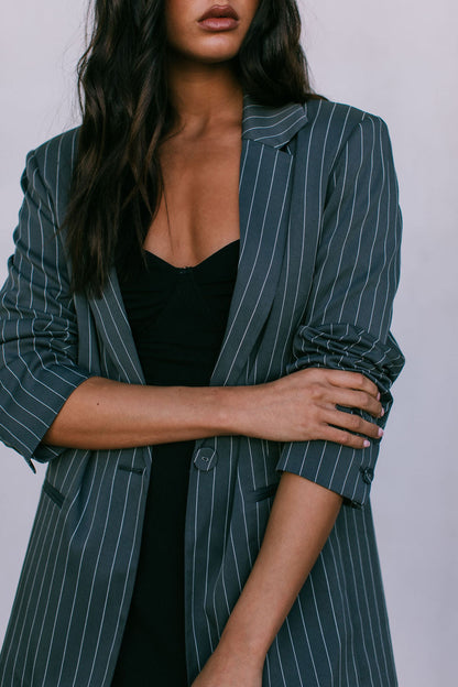 Quade Tailored Blazer - Charcoal Grey Pinstripe