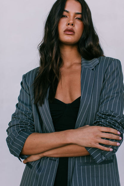 Quade Tailored Blazer - Charcoal Grey Pinstripe