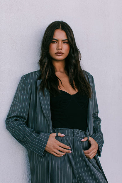 Cerlah Tailored Pants - Charcoal Grey Pinstripe