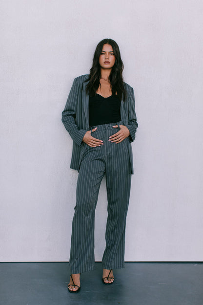 Cerlah Tailored Pants - Charcoal Grey Pinstripe