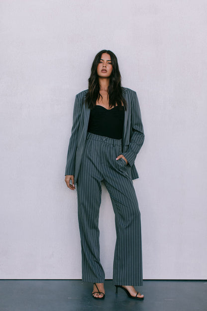 Cerlah Tailored Pants - Charcoal Grey Pinstripe