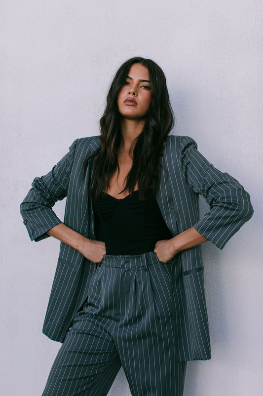 Cerlah Tailored Pants - Charcoal Grey Pinstripe