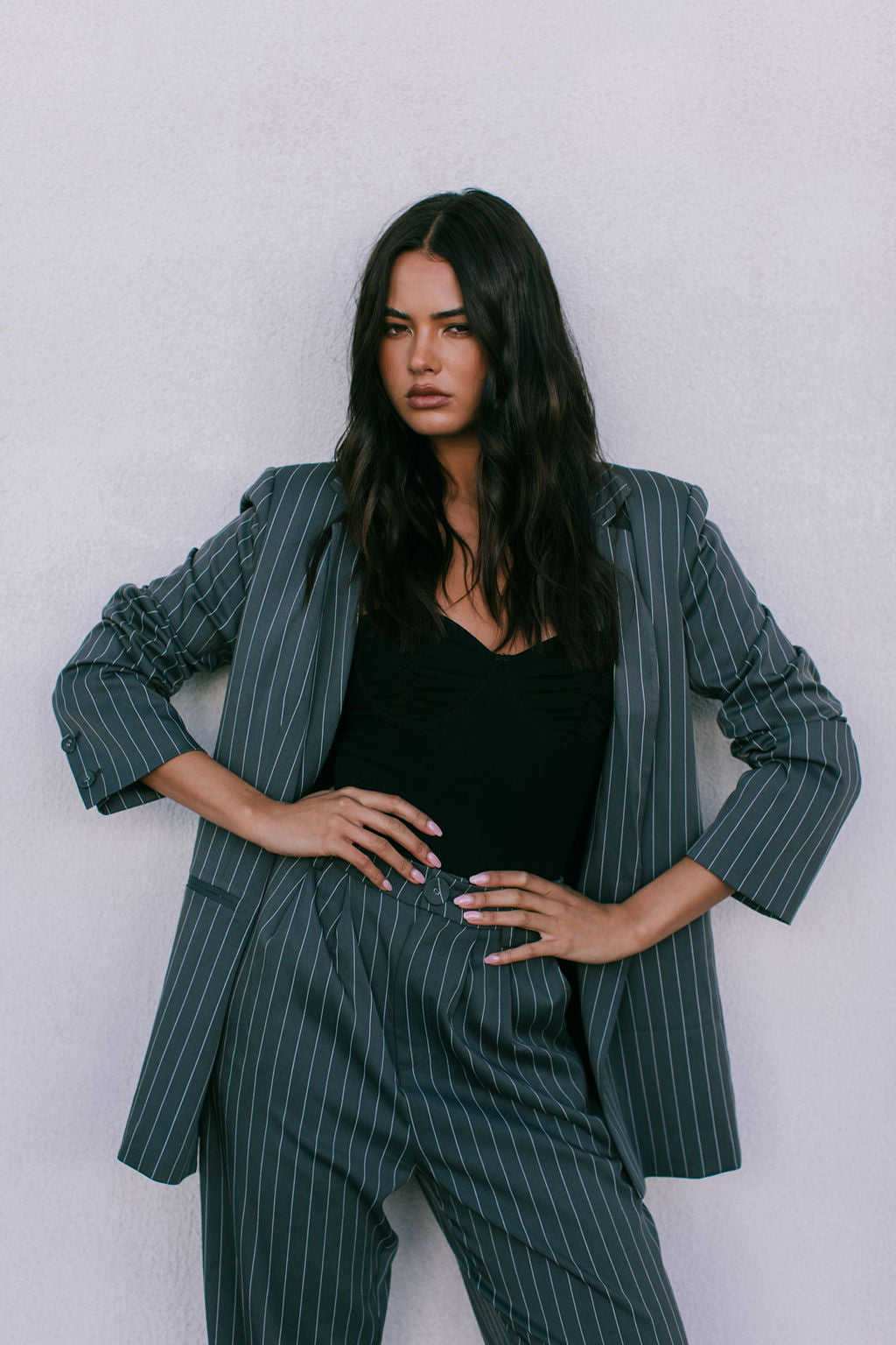 Cerlah Tailored Pants - Charcoal Grey Pinstripe