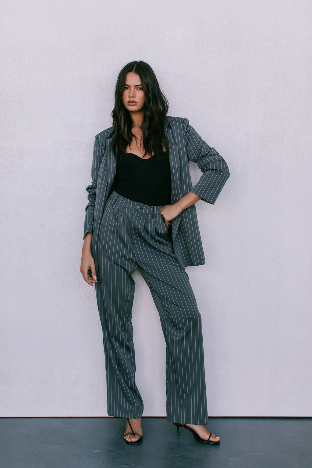 Cerlah Tailored Pants - Charcoal Grey Pinstripe
