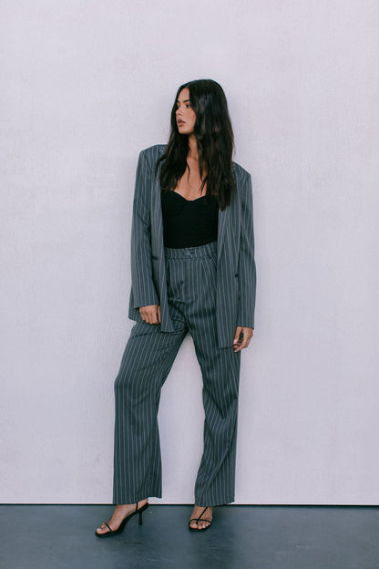 Quade Tailored Blazer - Charcoal Grey Pinstripe