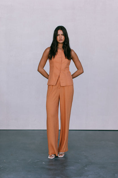 Leo Tailored Pants - Rust Linen