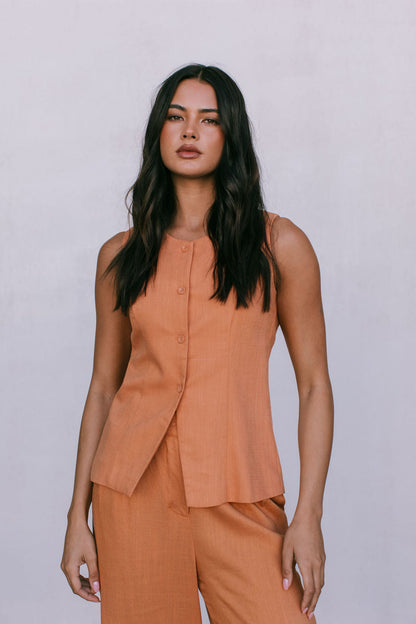 Leo Tailored Pants - Rust Linen