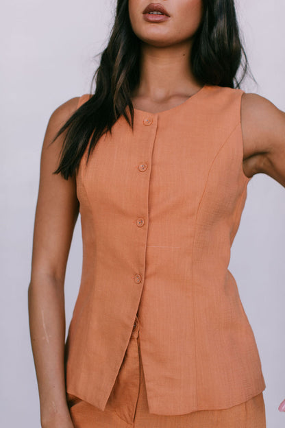 Virgo Tailored Vest - Rust Linen