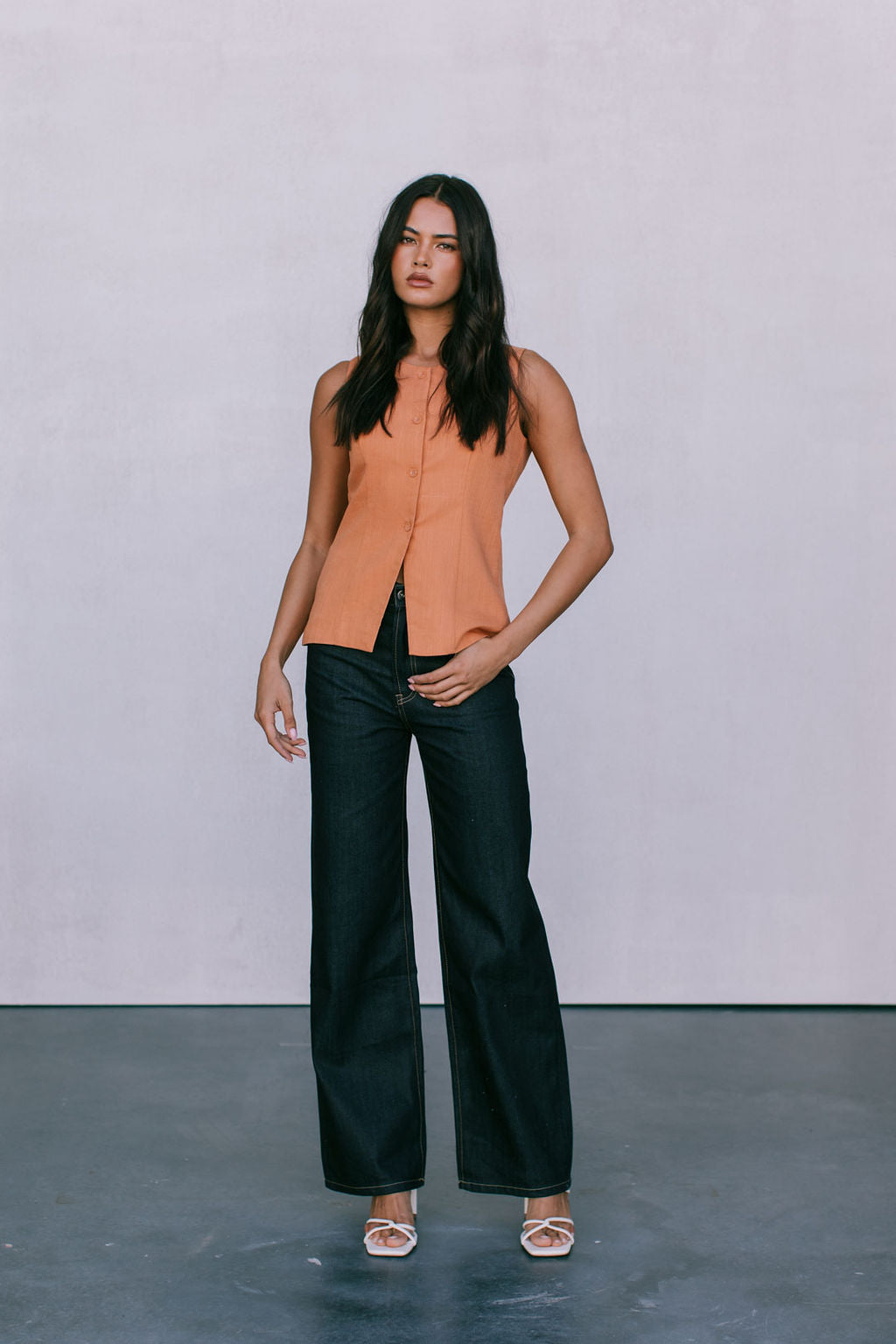 Virgo Tailored Vest - Rust Linen