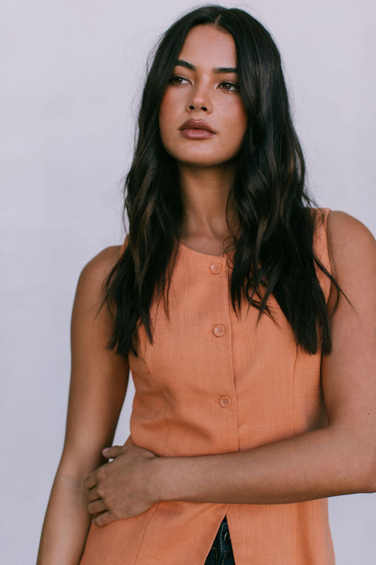 Virgo Tailored Vest - Rust Linen