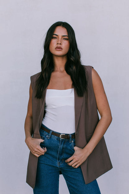Uerella Tailored Vest - Chocolate Brown