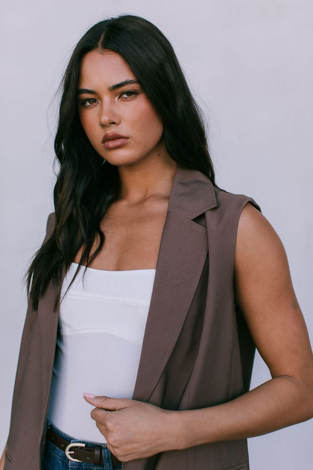Uerella Tailored Vest - Chocolate Brown