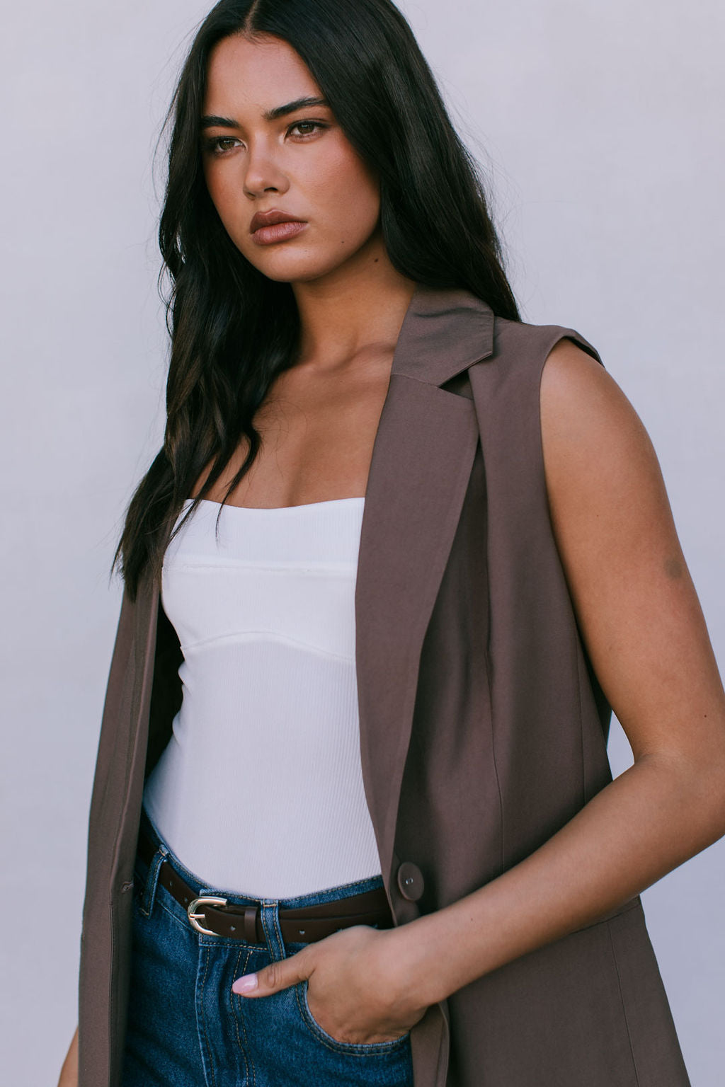 Uerella Tailored Vest - Chocolate Brown