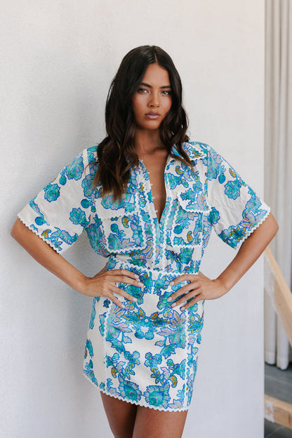 Aprire Mini Skirt - Cobalt Floral Print