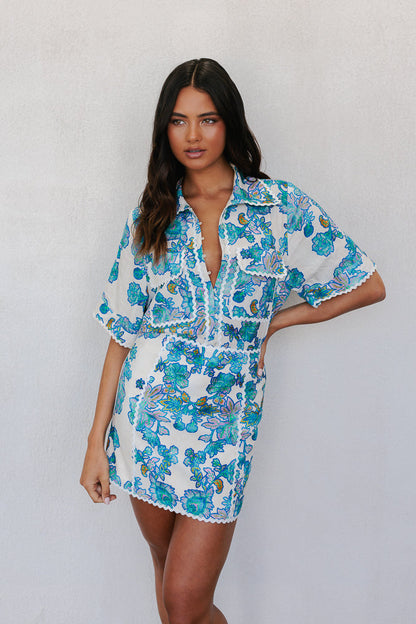 Aprire Mini Skirt - Cobalt Floral Print