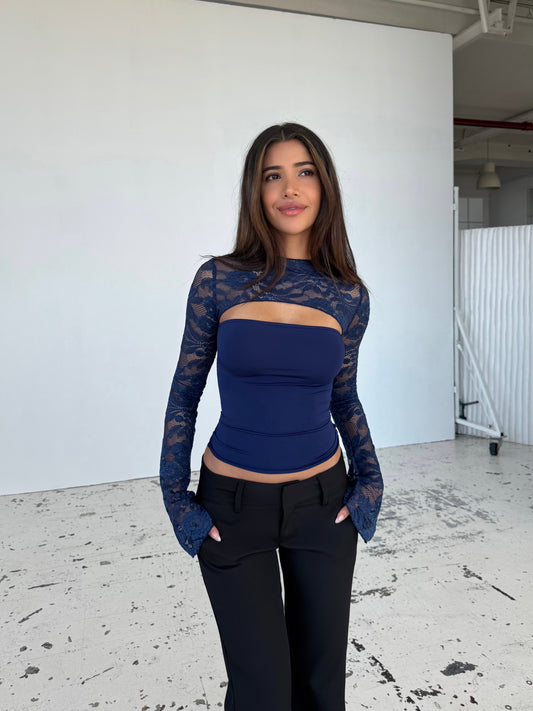 Lara lace long sleeve top - Dark blue